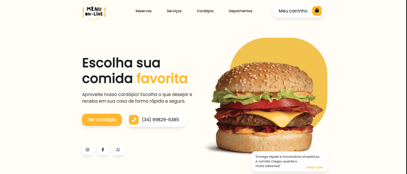 Preview do Menu Online